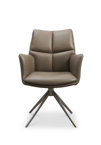 Lily spisebordsstol, m. armln og drejefunktion - nougat lder og metal