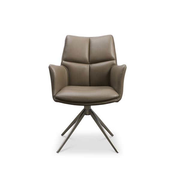 Lily spisebordsstol, m. armln og drejefunktion - nougat lder og metal