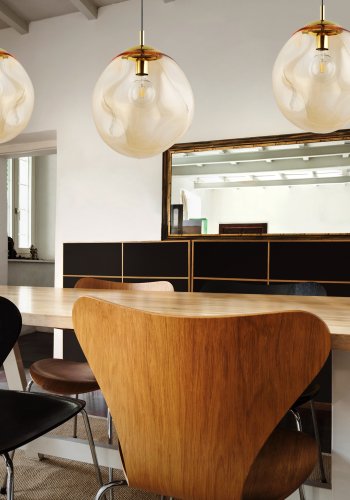 TK Sol loftlampe - rav glas og guld metal