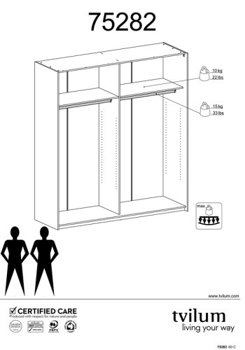 TVILUM Verona garderobeskab - Hvidt MDF, m. spejllge, 2 skydelger