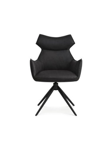 Liva spisebordsstol, m. armln og drejefunktion - onyx sort micro lder bull og sorte ben