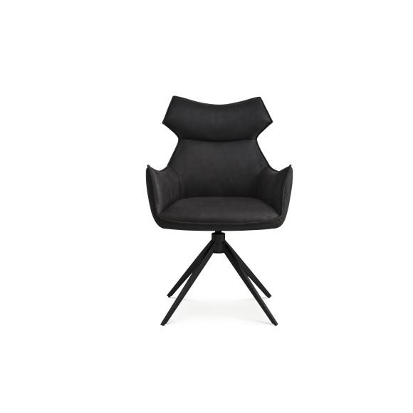 Liva spisebordsstol, m. armln og drejefunktion - onyx sort micro lder bull og sorte ben