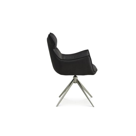Liva spisebordsstol, m. armln og drejefunktion - onyx sort micro lder bull og metal