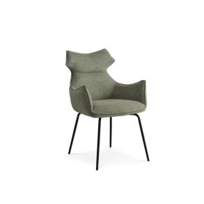 Liva spisebordsstol, m. armln - grn stof og sorte ben