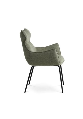 Liva spisebordsstol, m. armln - grn stof og sorte ben