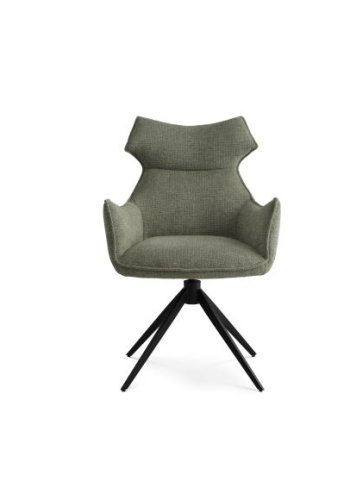 Liva spisebordsstol, m. armln og drejefunktion - grn stof og sorte ben