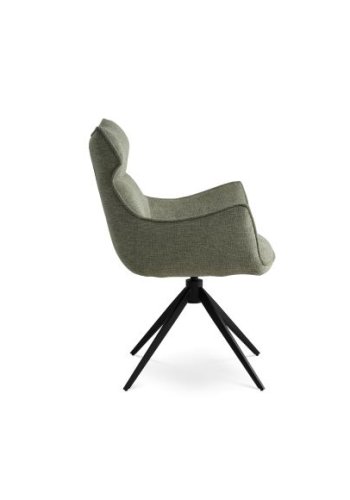Liva spisebordsstol, m. armln og drejefunktion - grn stof og sorte ben