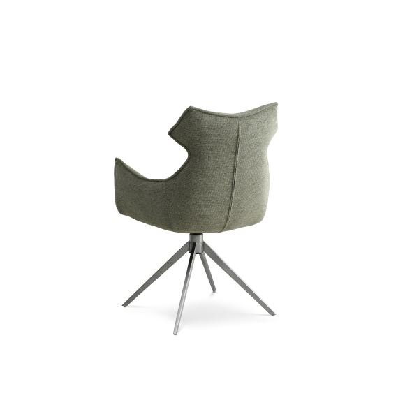 Liva spisebordsstol, m. armln og drejefunktion - grn stof og metal
