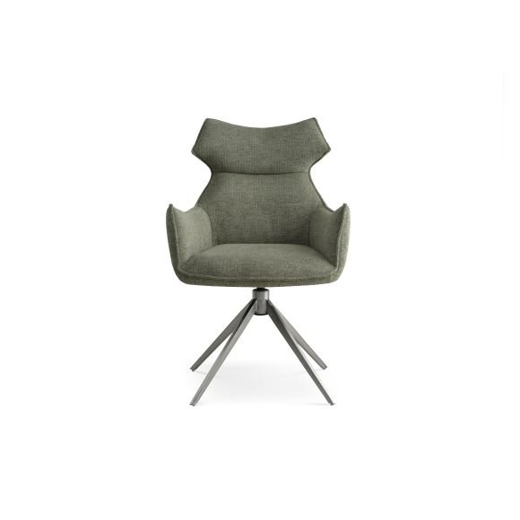 Liva spisebordsstol, m. armln og drejefunktion - grn stof og metal