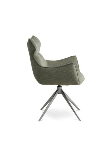 Liva spisebordsstol, m. armln og drejefunktion - grn stof og metal