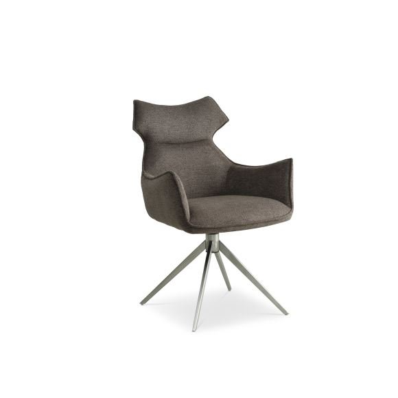 Liva spisebordsstol, m. armln og drejefunktion - Sephia brun stof og metal