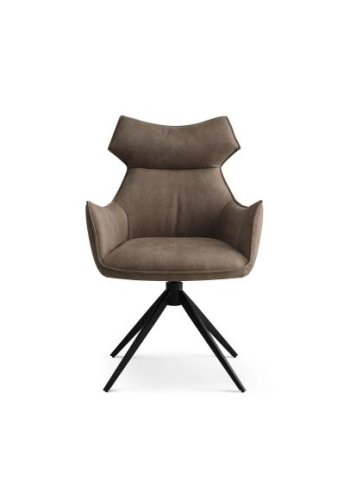 Liva spisebordsstol, m. armln og drejefunktion - liver brun/beige micro lder bull og sorte ben