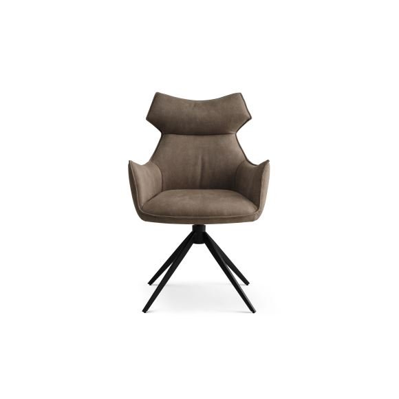 Liva spisebordsstol, m. armln og drejefunktion - liver brun/beige micro lder bull og sorte ben