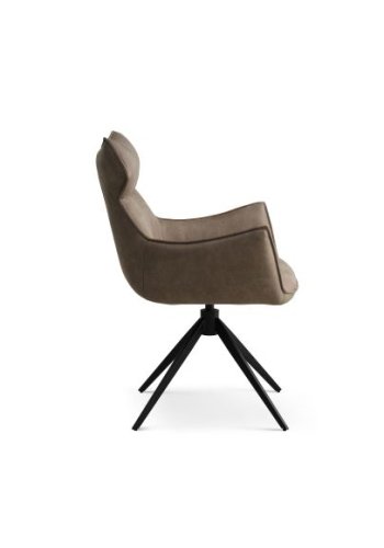 Liva spisebordsstol, m. armln og drejefunktion - liver brun/beige micro lder bull og sorte ben