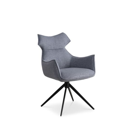 Liva spisebordsstol, m. armln og drejefunktion - is bl stof og sorte ben