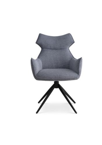 Liva spisebordsstol, m. armln og drejefunktion - is bl stof og sorte ben