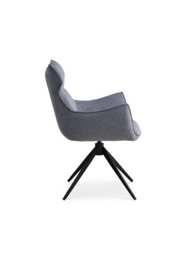 Liva spisebordsstol, m. armln og drejefunktion - is bl stof og sorte ben