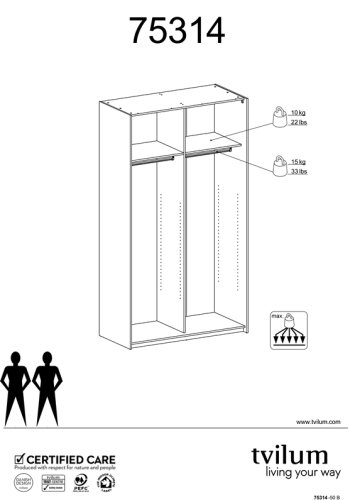 TVILUM Firenze garderobeskab- Hvidt MDF, smal, 2 skydelger