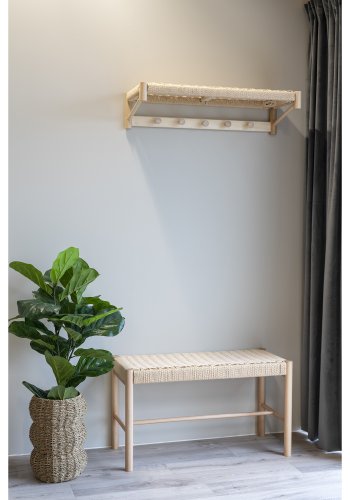 HOUSE NORDIC Abano hattehylde, m. flet hylde og 5 knager - natur papirsnor og poppeltr (78x31)