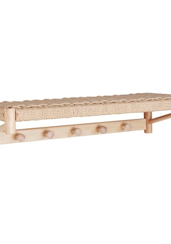 HOUSE NORDIC Abano hattehylde, m. flet hylde og 5 knager - natur papirsnor og poppeltr (78x31)