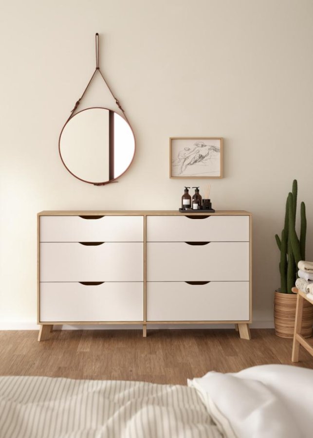 TVILUM Ikast Dobbeltkommode 6 skuffer, Jackson Hickory / Hvid, 155,7 x 39,8 x 92,2 cm