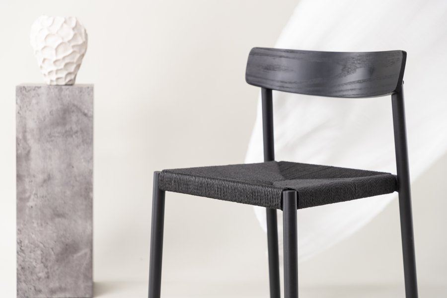 VIND COLLECTION Malmön spisebordsstol - sort tr, reb og stl