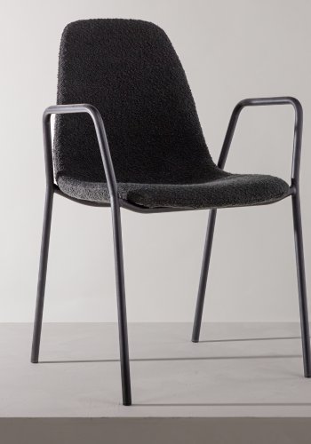 VIND COLLECTION Klädesholmen spisebordsstol, m. armln - sort bouclé stof og sort stl