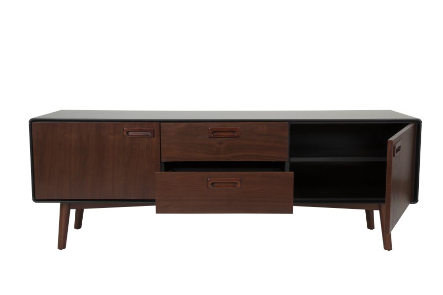 DUTCHBONE Juju sknk, Lav, m. 3 lger, 2 hylder, 1 skuffe - brun valnddefinér/asketr og sort finér