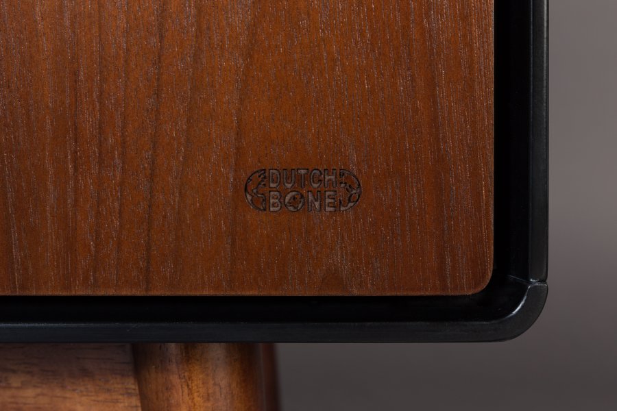 DUTCHBONE Juju sknk, Lav, m. 3 lger, 2 hylder, 1 skuffe - brun valnddefinér/asketr og sort finér