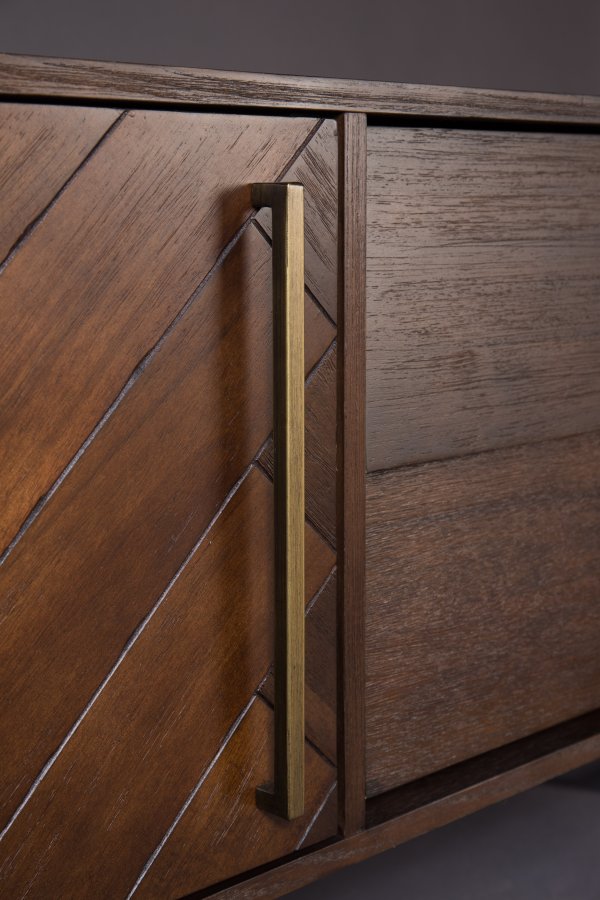 DUTCHBONE Klasse sknk, Lav, m. 4 lger og 2 hylder - brun sildeben MDF og guld stl