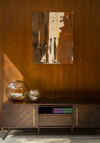 DUTCHBONE Klasse sknk, Lav, m. 4 lger og 2 hylder - brun sildeben MDF og guld stl