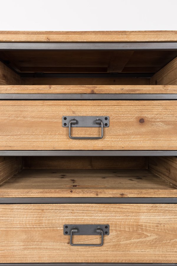 WHITE LABEL LIVING Damian sknk, m. 2 glaslger, 2 skuffer, 2 rum, 1 hylde - brun grantr/sort jern