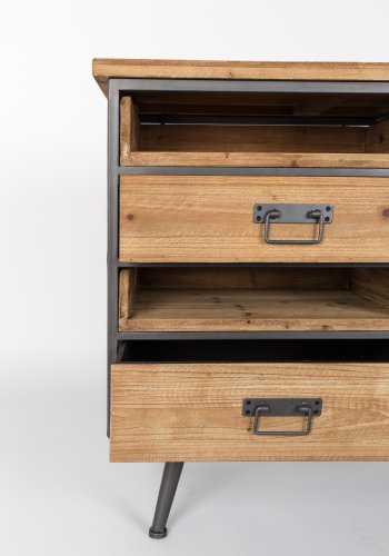 WHITE LABEL LIVING Damian sknk, m. 2 glaslger, 2 skuffer, 2 rum, 1 hylde - brun grantr/sort jern