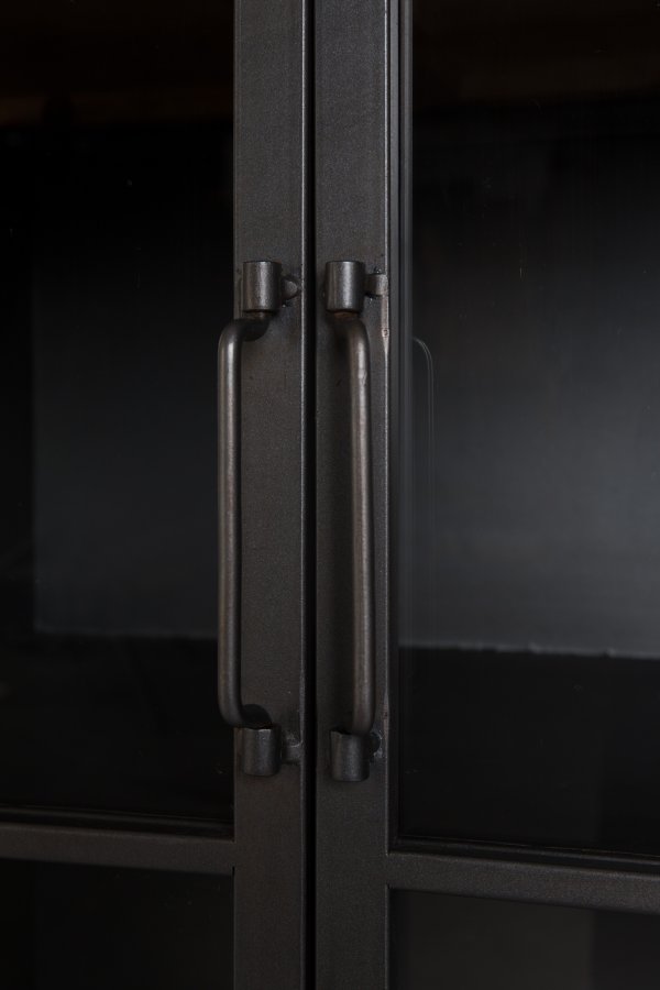 WHITE LABEL LIVING Damian sknk, m. 2 glaslger, 2 skuffer, 2 rum, 1 hylde - brun grantr/sort jern