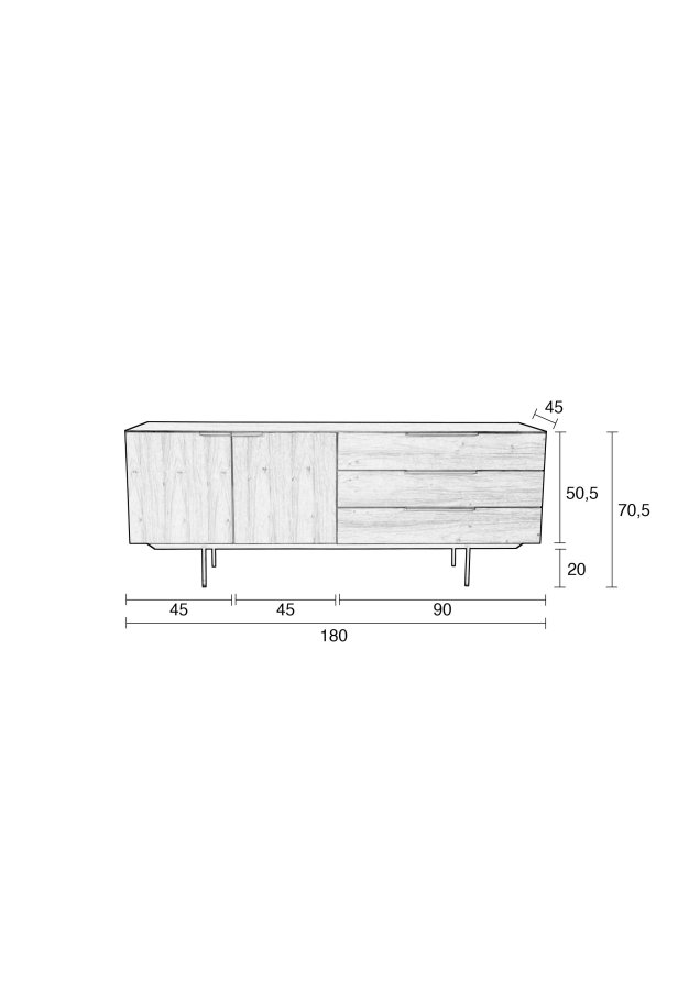 ZUIVER Travis sknk, m. 2 lger og 3 skuffer - sort egefinér og stl