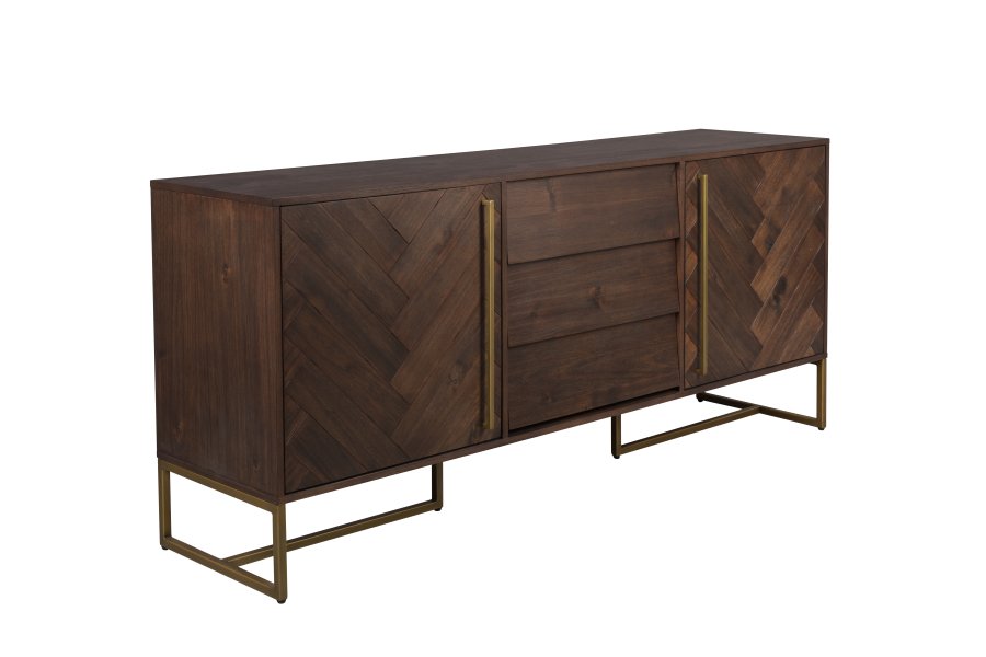 DUTCHBONE Klasse sknk, Hj, m. 2 lger, 2 hylder og 3 skuffer - brun sildeben tr og guld stl