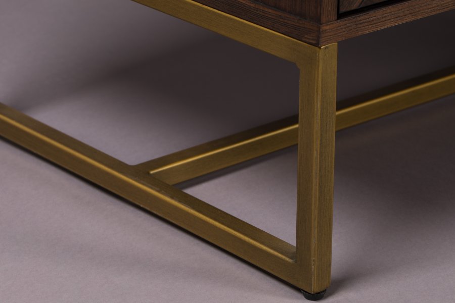 DUTCHBONE Klasse sknk, Hj, m. 2 lger, 2 hylder og 3 skuffer - brun sildeben tr og guld stl