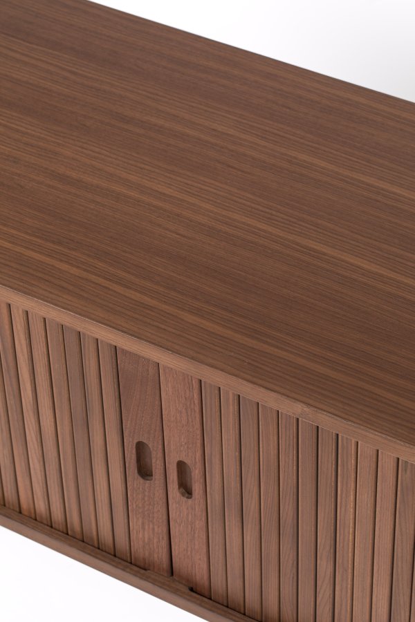 ZUIVER Barbier TV-bord, m. 2 skydelger - brun valnddefinér og gummitr (120x40)