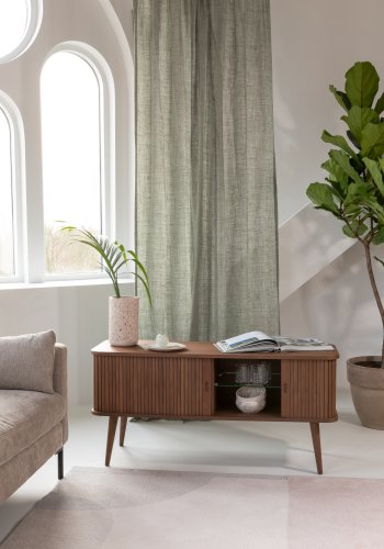 ZUIVER Barbier TV-bord, m. 2 skydelger - brun valnddefinér og gummitr (120x40)