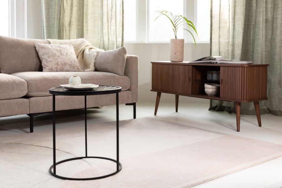 ZUIVER Barbier TV-bord, m. 2 skydelger - brun valnddefinér og gummitr (120x40)