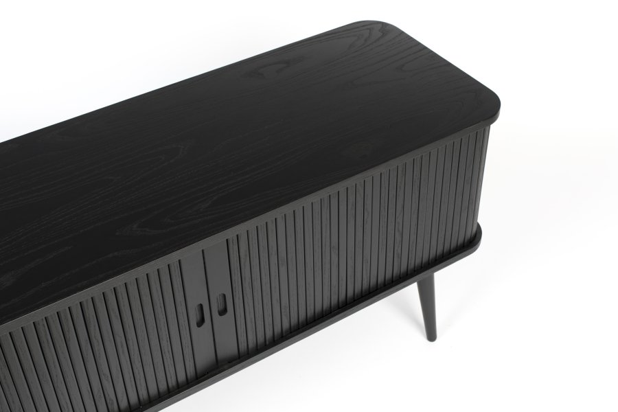 ZUIVER Barbier TV-bord, m. 2 skydelger - sort egefinér og gummitr (120x40)