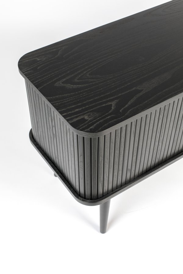 ZUIVER Barbier TV-bord, m. 2 skydelger - sort egefinér og gummitr (120x40)