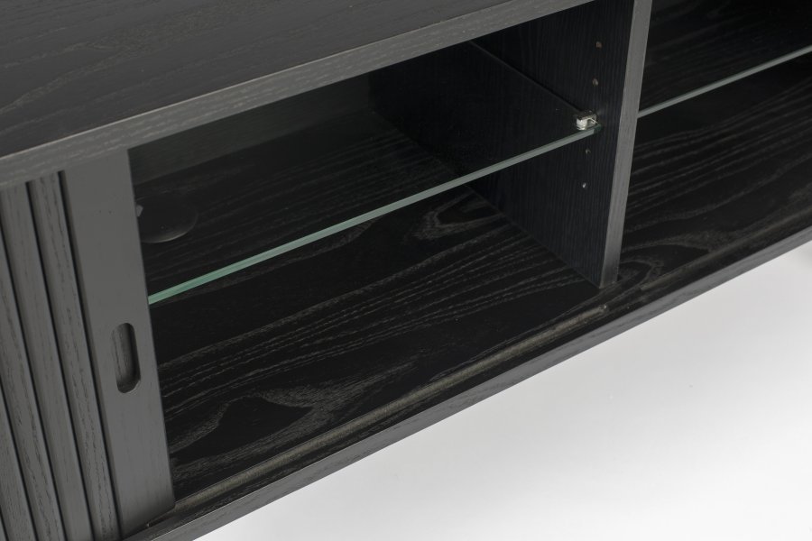 ZUIVER Barbier TV-bord, m. 2 skydelger - sort egefinér og gummitr (120x40)