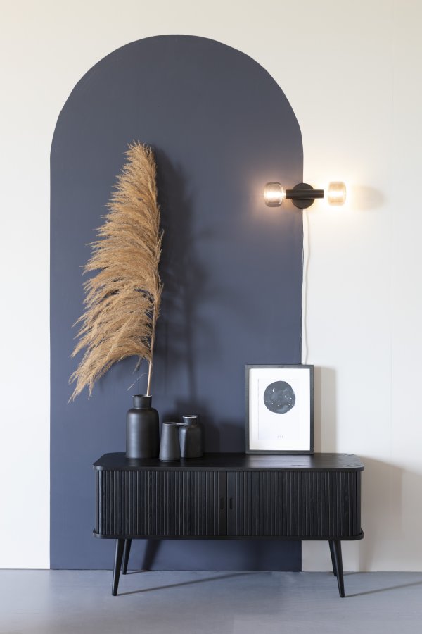 ZUIVER Barbier TV-bord, m. 2 skydelger - sort egefinér og gummitr (120x40)