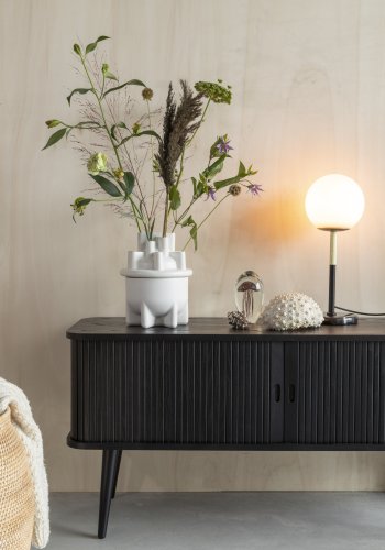 ZUIVER Barbier TV-bord, m. 2 skydelger - sort egefinér og gummitr (120x40)