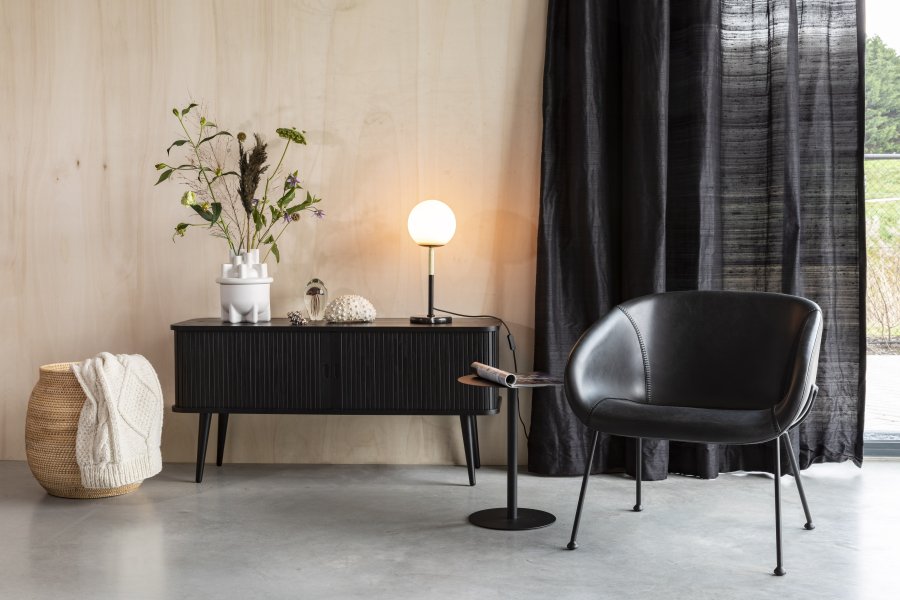 ZUIVER Barbier TV-bord, m. 2 skydelger - sort egefinér og gummitr (120x40)