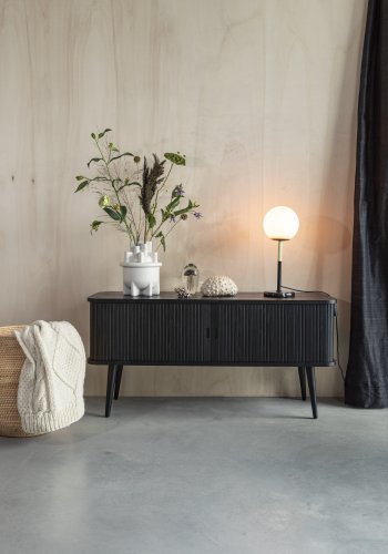 ZUIVER Barbier TV-bord, m. 2 skydelger - sort egefinér og gummitr (120x40)