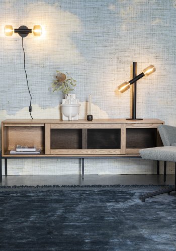 ZUIVER Hardy sknk, m. 2 mesh skydelger - natur finér og jern