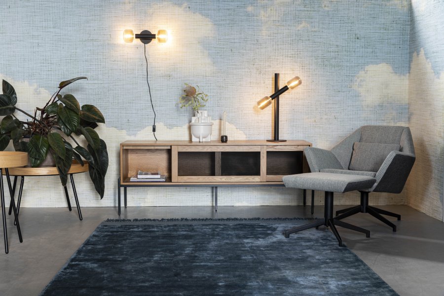 ZUIVER Hardy sknk, m. 2 mesh skydelger - natur finér og jern