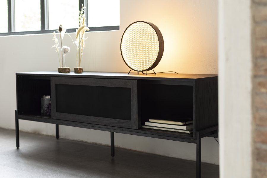 ZUIVER Hardy sknk, m. 2 mesh skydelger - sort finér og jern